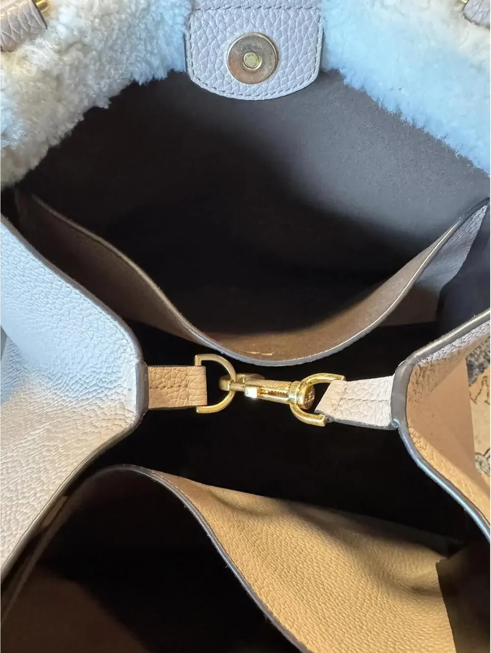 Tory Burch Shearling Tote Bag with Leather Handles
